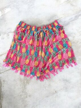 Simply Southern Pink Pineapple Tassel High-Waist Shorts